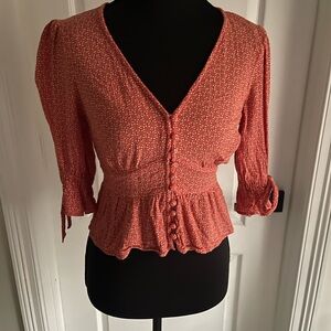 Abercrombie & Fitch Red Floral Peplum Blouse